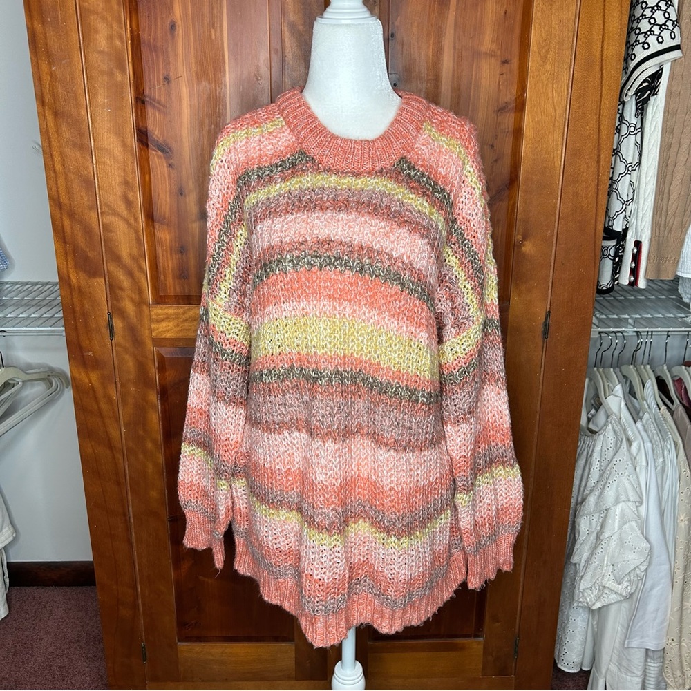 American Eagle Drop Shoulder Crew Neck Multicolor Striped Sweater Oversized Fit